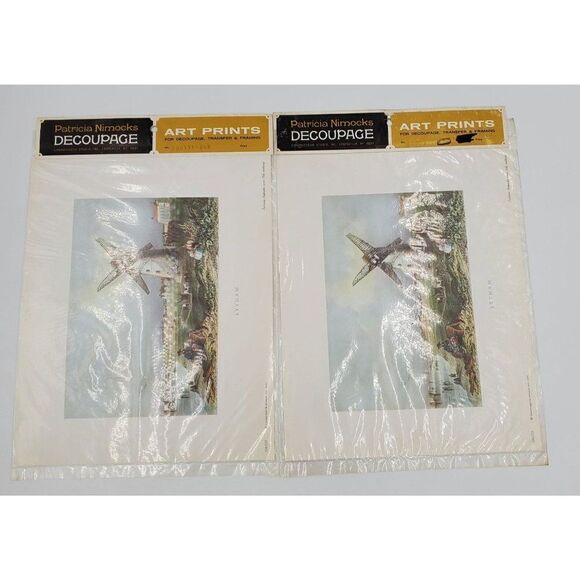 Vintage Patricia Nimocks Decoupage Art Print Lot Of 2 Lytham Windmill - Picture 1 of 4